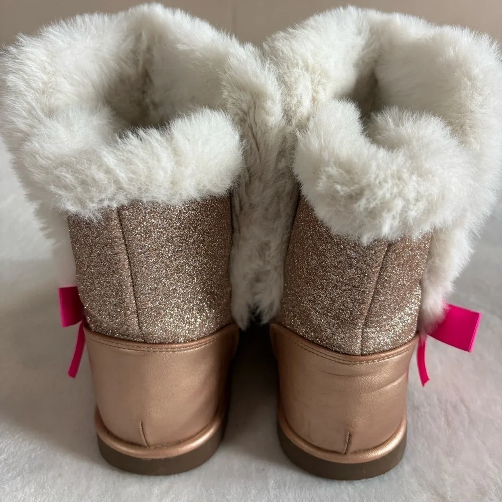 Juicy Couture Snow Boots Gold Glitter Kids Sparkling Faux Fur Size 3